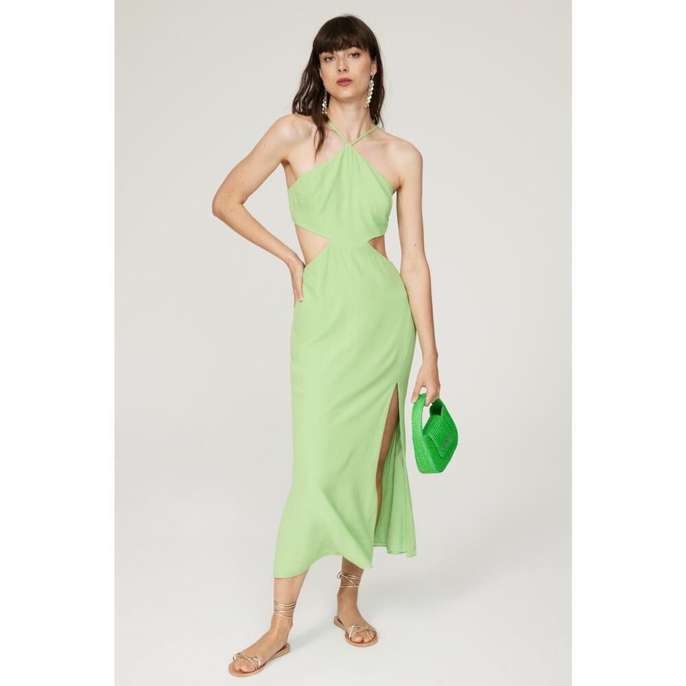 Louna Green Halter Cutout Sleeveless Slit Midi Dress Size XS